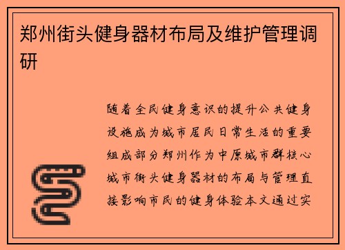 郑州街头健身器材布局及维护管理调研