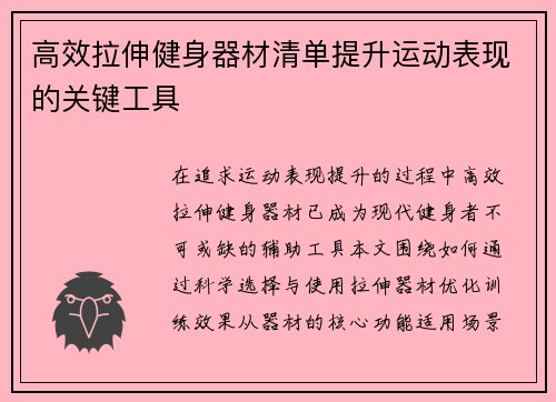 高效拉伸健身器材清单提升运动表现的关键工具