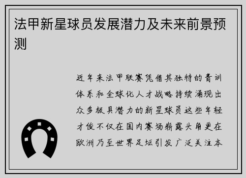 法甲新星球员发展潜力及未来前景预测